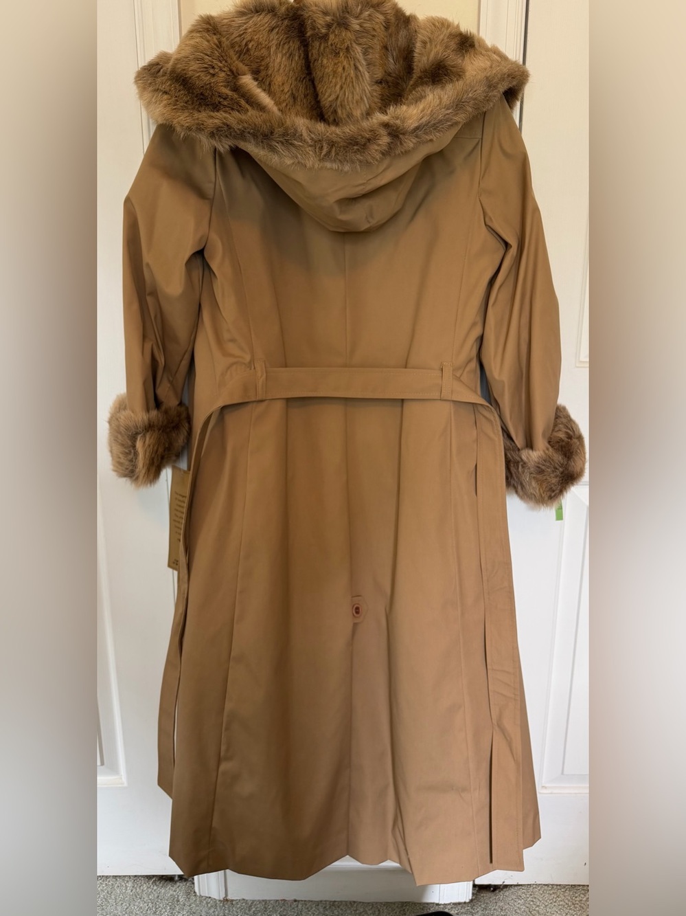Vintage with tags Forester Tan Faux-Fur Trim Belted Trench - Picture 7 of 14